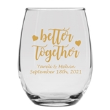 Personalized 15oz Better Together w/ Hearts Design Stemless Wine Glass