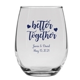Personalized 9oz Better Together w/ Hearts Design Stemless Wine Glass