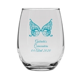 Personalized 15oz Antifaz Butterfly Mask Design Stemless Wine Glass