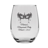 Personalized 15oz Masquerade Party Mask Design Stemless Wine Glass