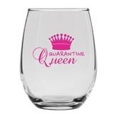Personalizable 9oz Quarantine Queen Design Stemless Wine Glass