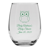 Personalized 15oz Charming Baby Owl Design Stemless Wine Glass
