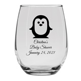 Personalized 15oz Charming Baby Penguin Design Stemless Wine Glass