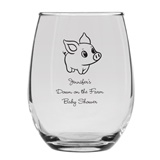 Personalized 9oz Precious Baby Piglet Design Stemless Wine Glass
