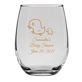 Personalized 15oz Cute Mama Duck & Duckling Design Stemless Wine Glass