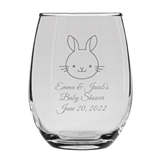 Personalized 15oz Charming Baby Bunny Design Stemless Wine Glass