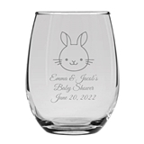 Personalized 9oz Charming Baby Bunny Design Stemless Wine Glass