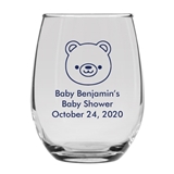 Personalized 15oz Precious Baby Bear Cub Design Stemless Wine Glass