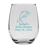 Personalized 15oz Delightful Baby Dolphin Design Stemless Wine Glass