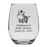 Personalized 15oz Delightful Baby Zebra Design Stemless Wine Glass