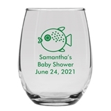 Personalized 9oz Cute Baby Puffer Fish Design Stemless Wine Glass