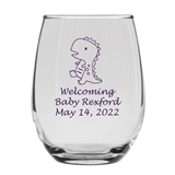 Personalized 15oz Delightful Baby Dinosaur DesignStemless Wine Glass