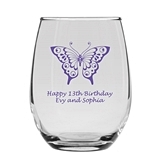 Personalized 15oz Butterfly Wings with Eyes Design Stemless Wine Glass