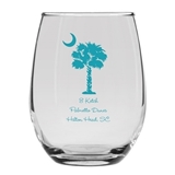 Personalized 15oz Palmetto and Crescent Moon Design Stemless Wine Glass