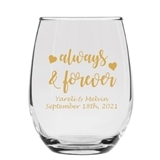 Personalized 15oz 'Always & Forever' Hearts Design Stemless Wine Glass