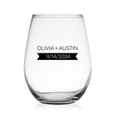 Personalized 15oz Modern Plus Sign & Banner Design Stemless Wine Glass