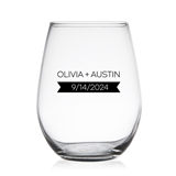 Personalized Modern Plus Sign & Banner Design 9oz Stemless Wine Glass