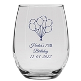 Personalized 9oz Happy Birthday Balloons Design Stemless Wine Glass