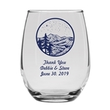 Personalized 9oz 'Blue Ridge Mountains' Design Stemless Wine Glasses