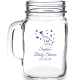 Personalized Baby Elephant w/ Flowing Hearts Design 16oz Mason Jar Mug
