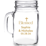 Personalized Blessed with Cross Design 16oz Mason Jar Mug