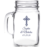Personalized Classic Ornate Cross Design 16oz Mason Jar Mug w/ Handle