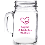 Personalized Hand Drawn Interlocking Hearts Design 16oz Mason Jar Mug