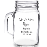 Personalized Art Deco Mr & Mrs Vine Design 16oz Mason Jar Mug