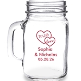 Personalized True Love Double Hearts Design 16oz Mason Jar Mug