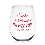 Vintage-Look Laurel Design Personalized 15oz Stemless Wine Glass