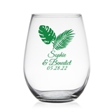 Tropical Chic Palm Leaf Design Personalized 15oz Stemless Wine Glass