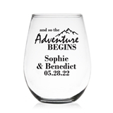 And So the Adventure Begins Personalized 15oz Stemless Wine Glass