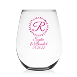 Circle Initial Infinity Design Personalized 9 oz Stemless Wine Glass