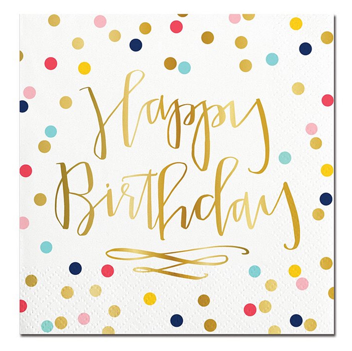 Gold-Foil Script Happy Birthday Graphic on Polka Dot Pattern Napkins (Set of 240)