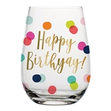 Happy Birthyay! Polka Dots Motif 20oz Stemless Wine Glasses (Set of 6)