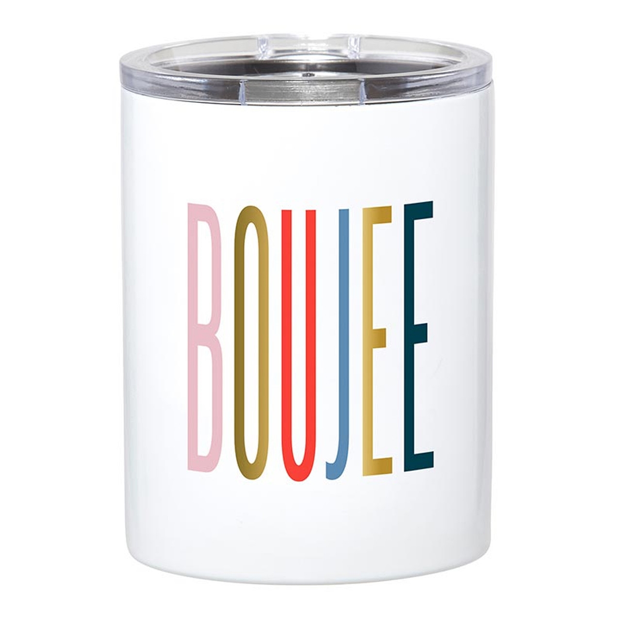 Bold 'BOUJEE' Rainbow Design White-Finish Stainless-Steel Tumblers (Set of 4)