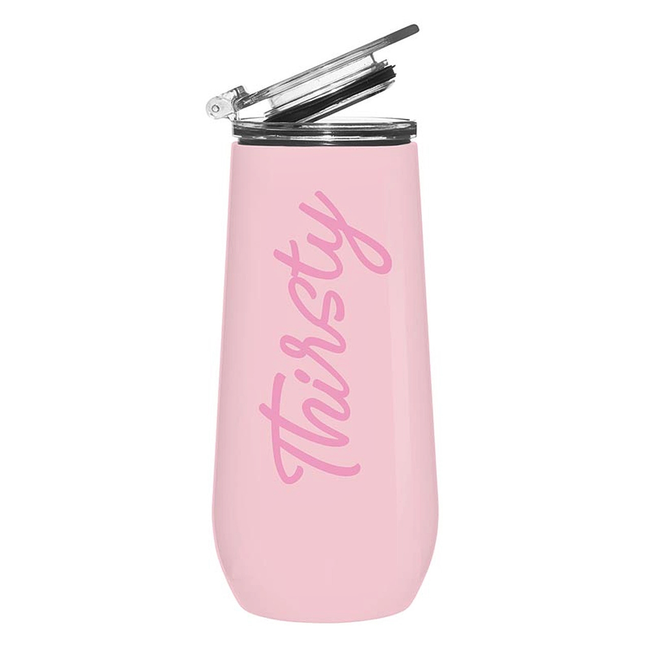 Script 'Thirsty' Design Pink-Finish Stainless-Steel Champagne Tumblers (Set of 4)