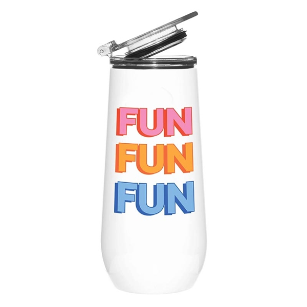 FUN FUN FUN Design White-Stainless-Steel Champagne Tumblers (Set of 4)