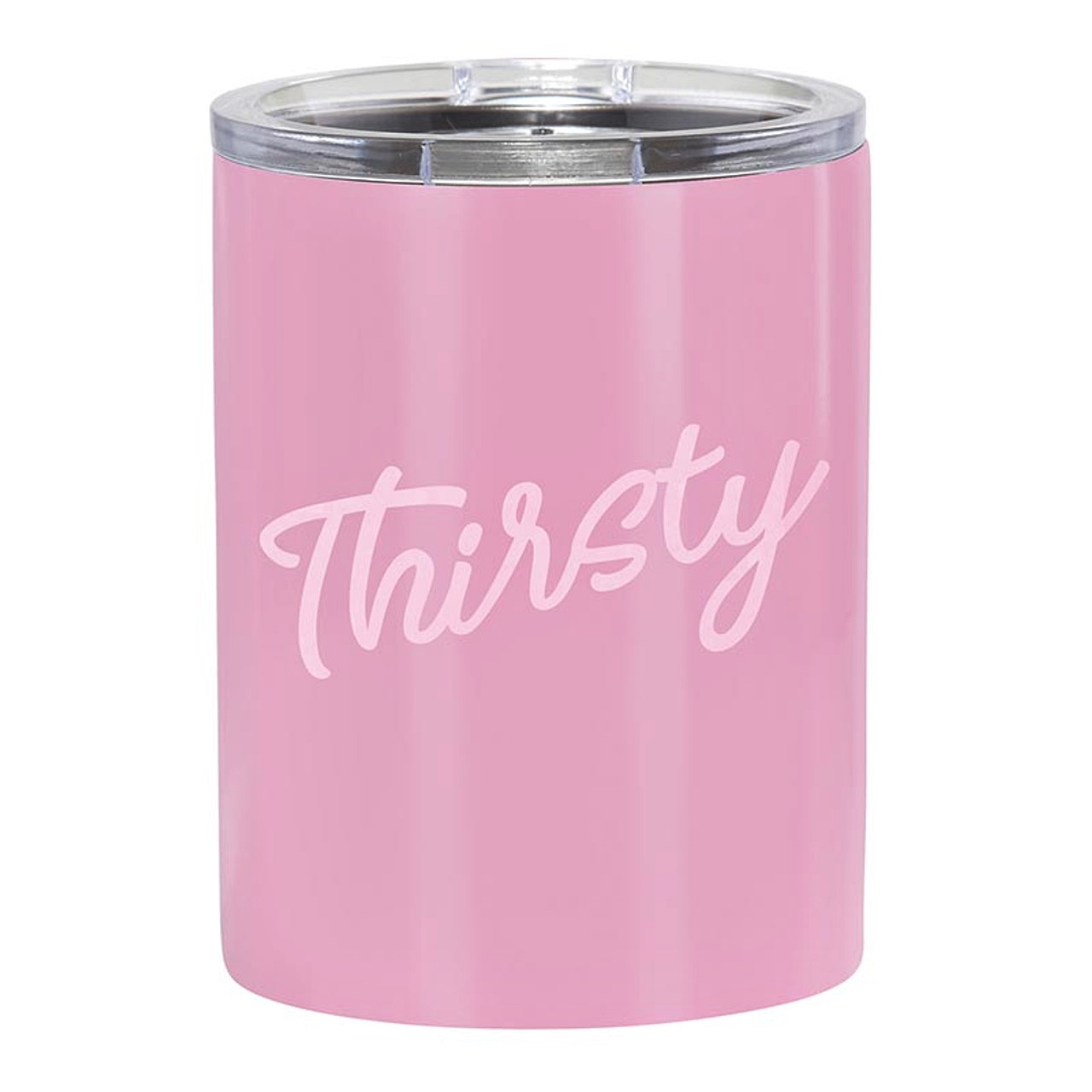 Script 'Thirsty' Design 12oz Pink-Finish Stainless-Steel Tumblers (Set of 4)