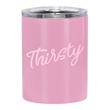 Script 'Thirsty' Design 12oz Pink-Finish Stainless-Steel Tumblers (Set of 4)
