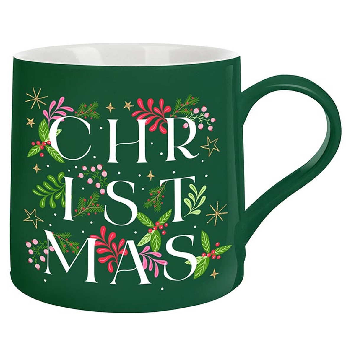 Abundant Christmas Foliage Design Green-Finish Ceramic Coffee Mugs (Set of 4)