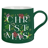 Abundant Christmas Foliage Design Green-Finish Ceramic Coffee Mugs (Set of 4)