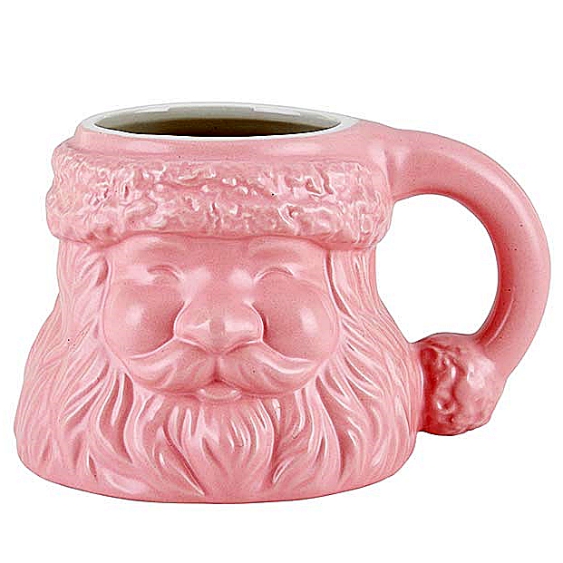 Ceramic Santa Face 15oz Mugs in Festive Holiday Pink (Set of 4)