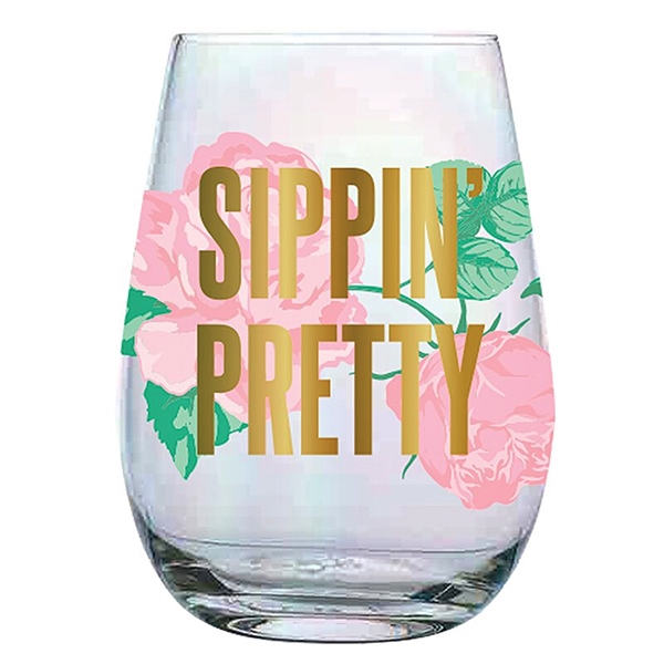 Sippin' Pretty Floral Design 20oz Stemless Wine Glasses (Set of 3)