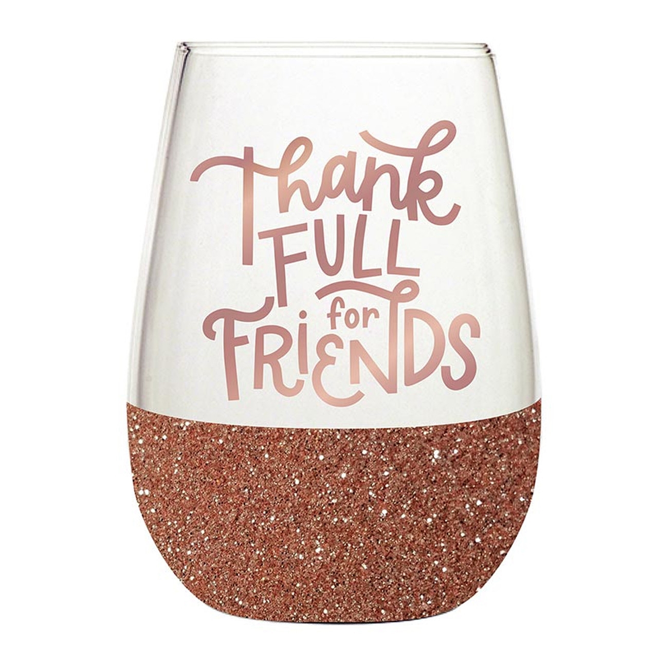 'Thank FULL for Friends' Graphic Stemless Wine Glasses with Sprinkles (Set of 6)
