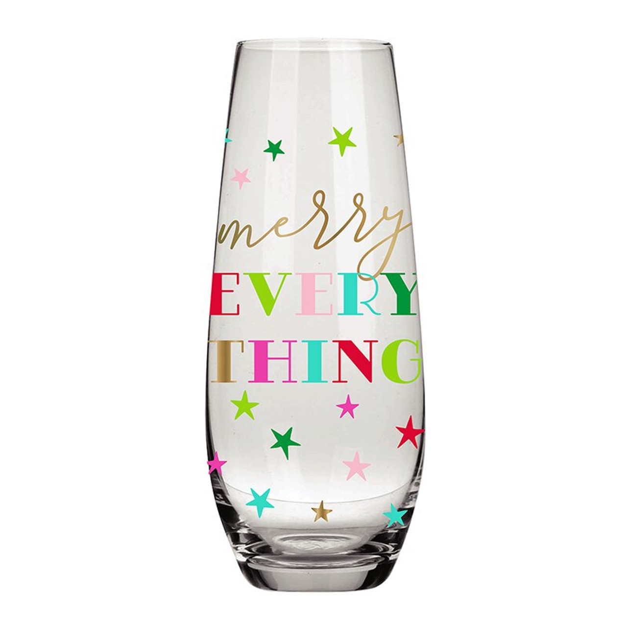 Colorful 'Merry Everything' Graphic Stemless Champagne Glasses (Set of 6)