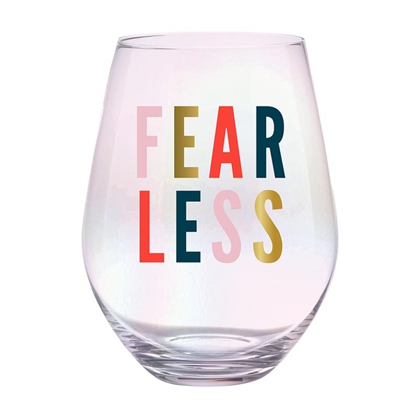 Jumbo 30oz Stemless Wine Glasses with FEARLESS Graphic (Set of 4)