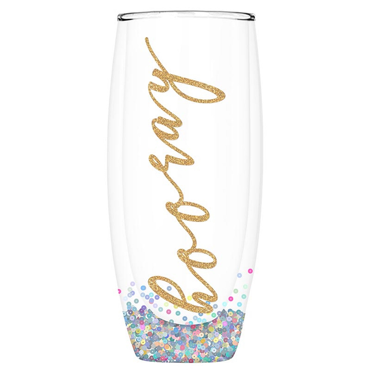 Gold-Foil Script 'Hooray' Design Double-Wall Champagne Glasses (Set of 6)