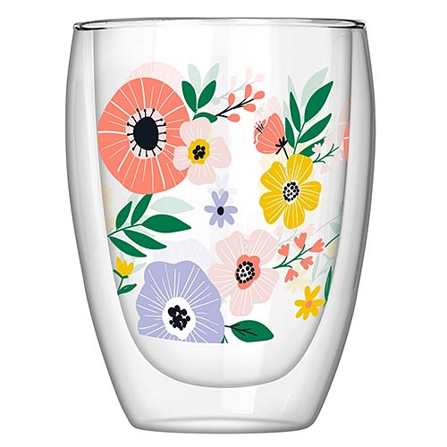 Fabulous Floral Pattern 10oz Double-Wall Glass Tumblers (Set of 4)