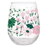 Pretty Pink-and-Green Floral Design 20oz Stemless Wine Glasses (Set of 2)